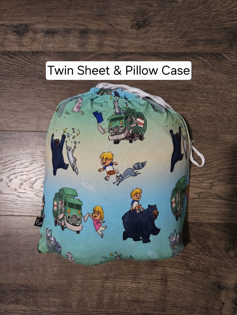 The Sleepy Sloth Trash Truck Honk Honk Twin Fitted Bamboo Sheet and Pillowcase